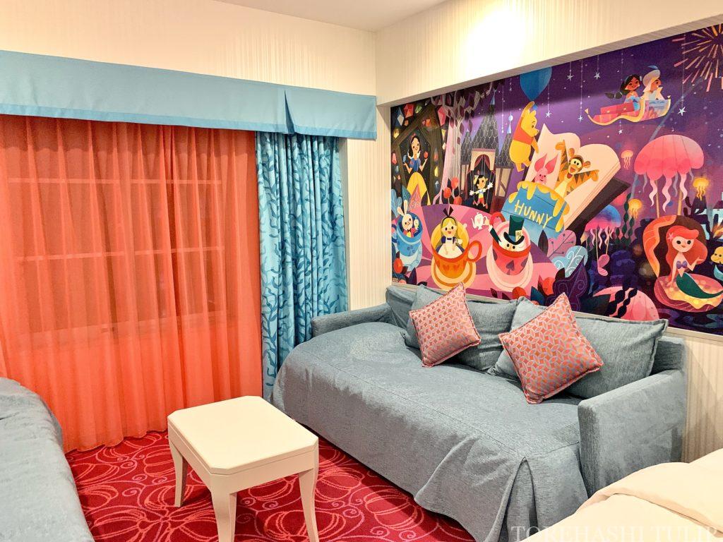ディズニーホテル　東京ディズニーセレブレーションホテル　ウィッシュ　客室　レビュー　アメニティー　予約　お部屋紹介　ガーデンサイド　ベッド　リビング